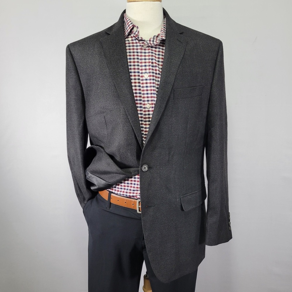 Chaps Men's Sport Coat Blazer Two Button Charcoal Gray Poly Rayon Blend Size 42L